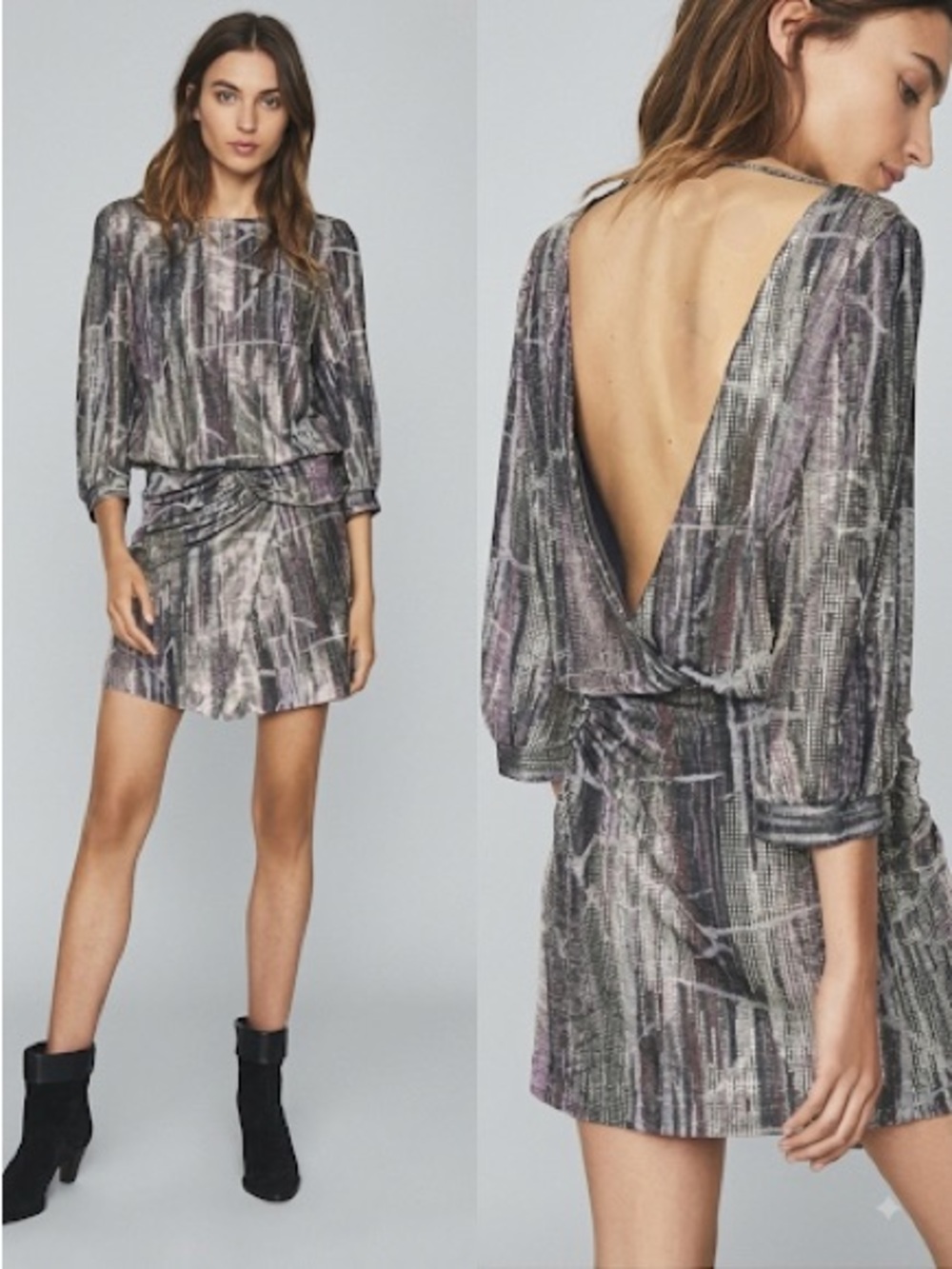ba&sh Salina Metallic Ruched Mini Dress M